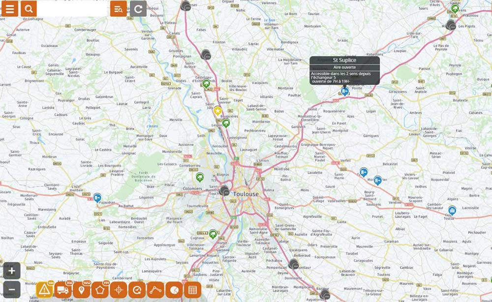 map of interest points proposed by the Trailermatics platform