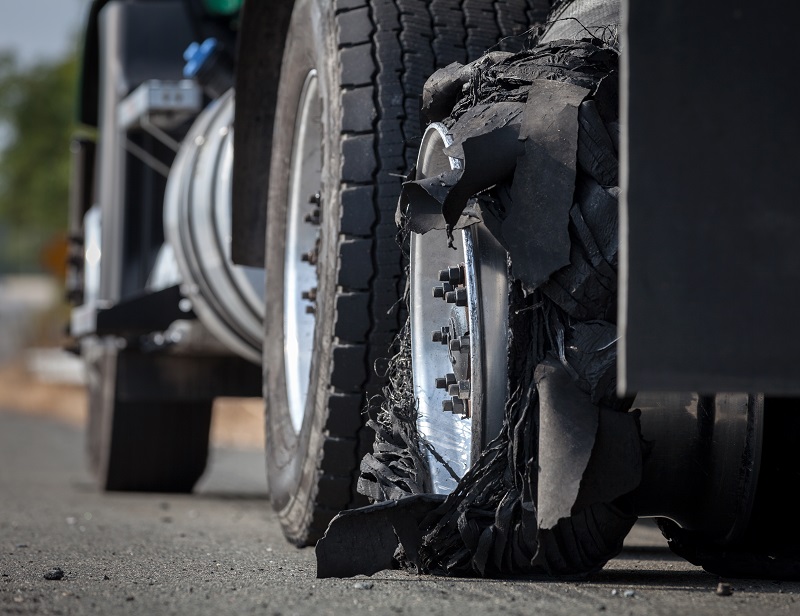 Tire Blowout on a Disabled Transportation Truck